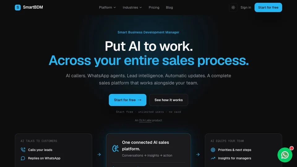 SmartBDM homepage: Put AI to work across your entire sales process.